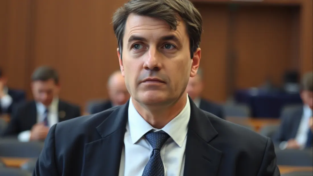 Un avocat devant un tribunal, regardant une photo d'accident de la route