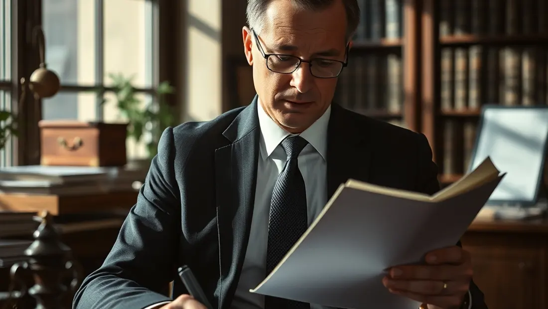 Avocat révisant des dossiers juridiques