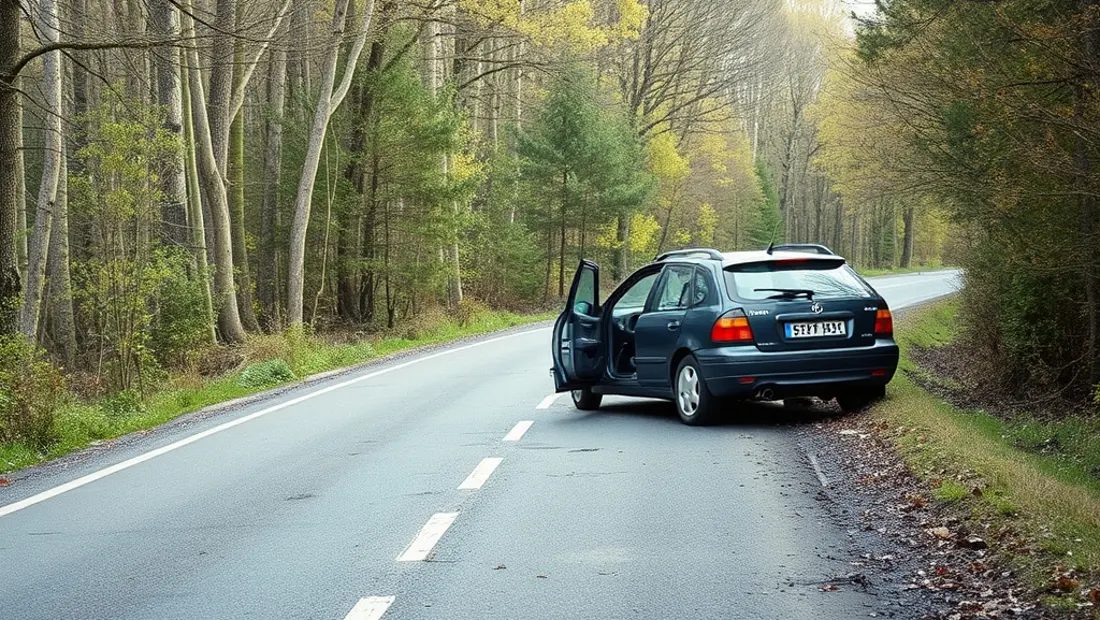 Accident de la route avec une voiture endommagée.