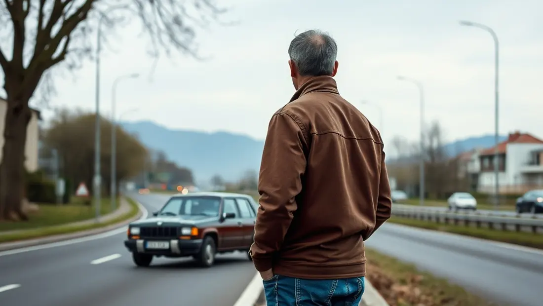 Un homme sur une route regardant un accident de la route