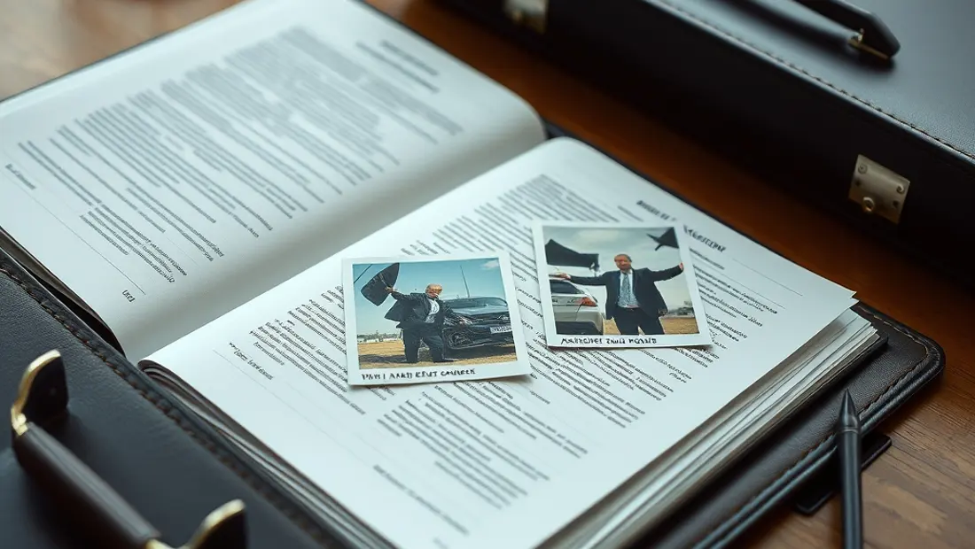 Un dossier juridique avec documents et photos de l'accident