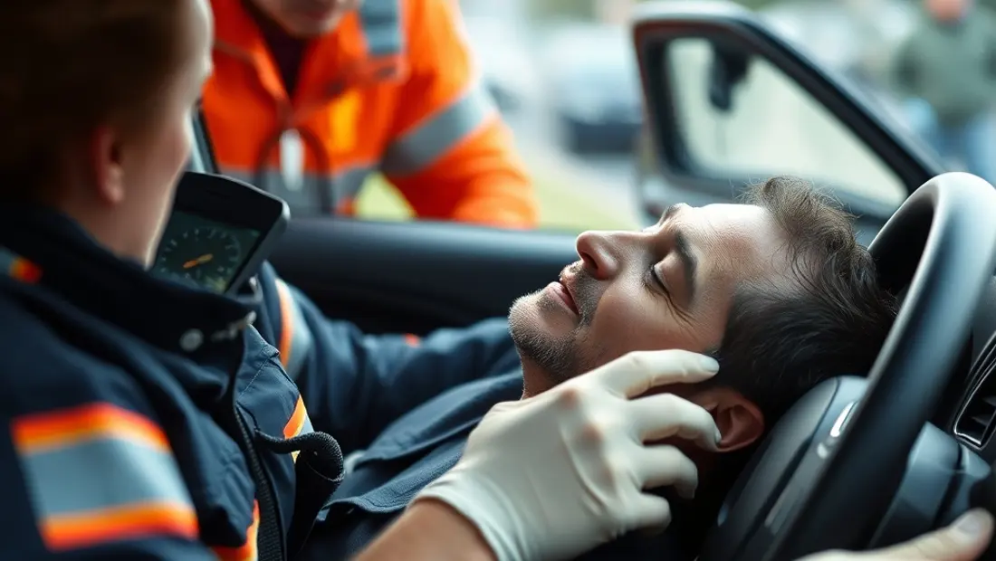 Un homme blessé dans une voiture accidentée.