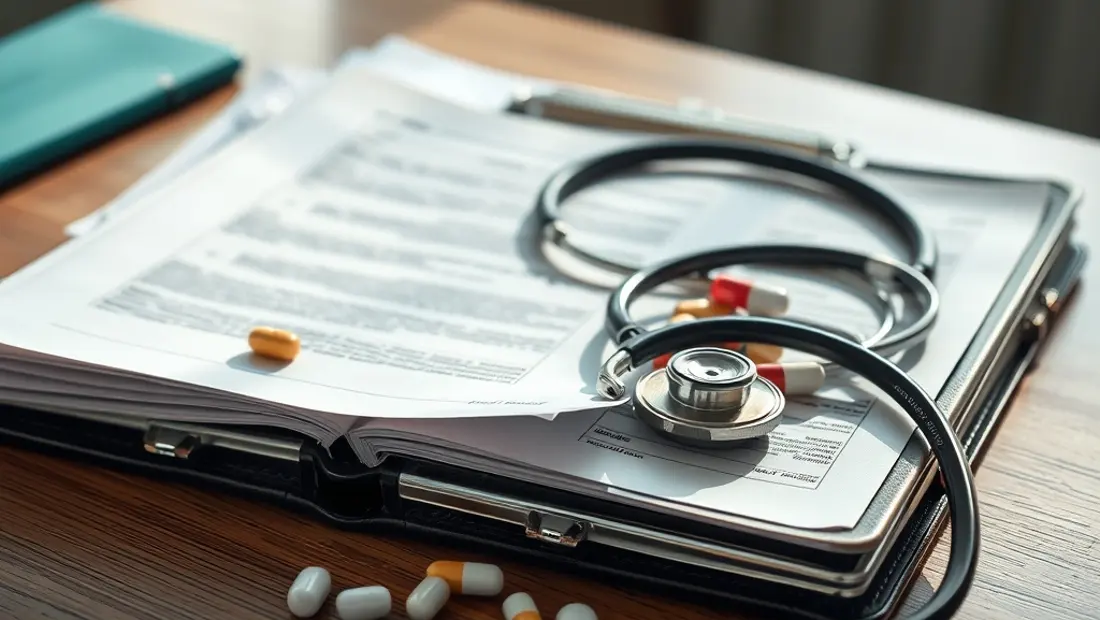 Dossier médical avec documents et médicaments