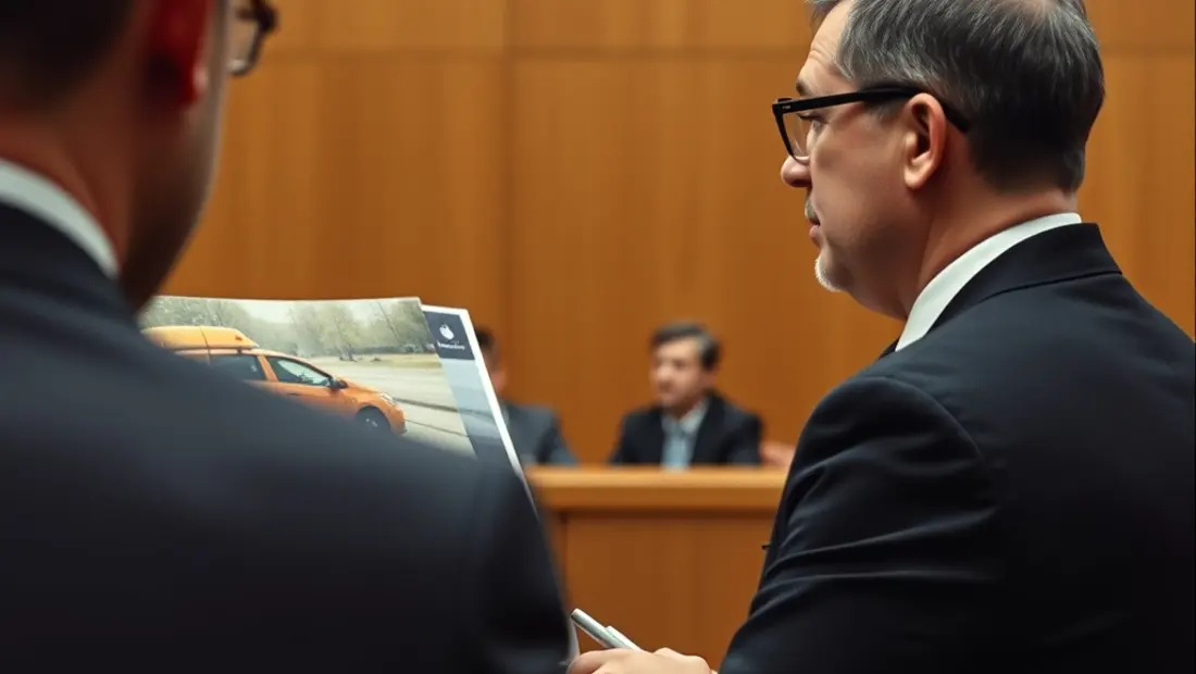 Avocat dans un tribunal, regardant une photo de victime