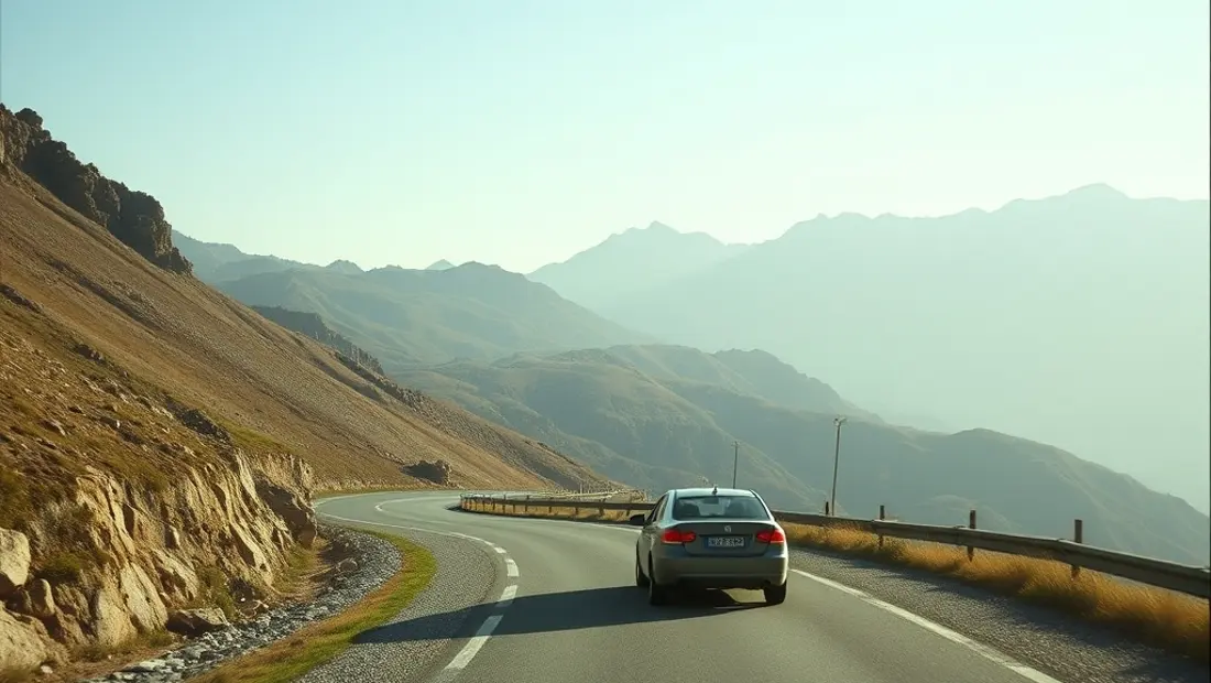 Voiture sur route sinueuse en montagne