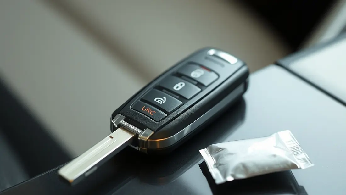 Clés de voiture et substance contrôlée.