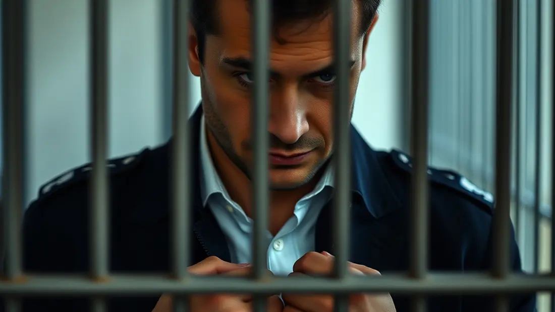 Homme en cellule de police.