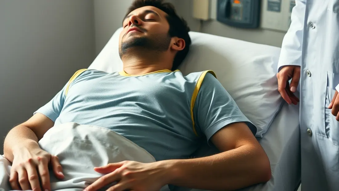 Homme blessé sur une civière avec un médecin.