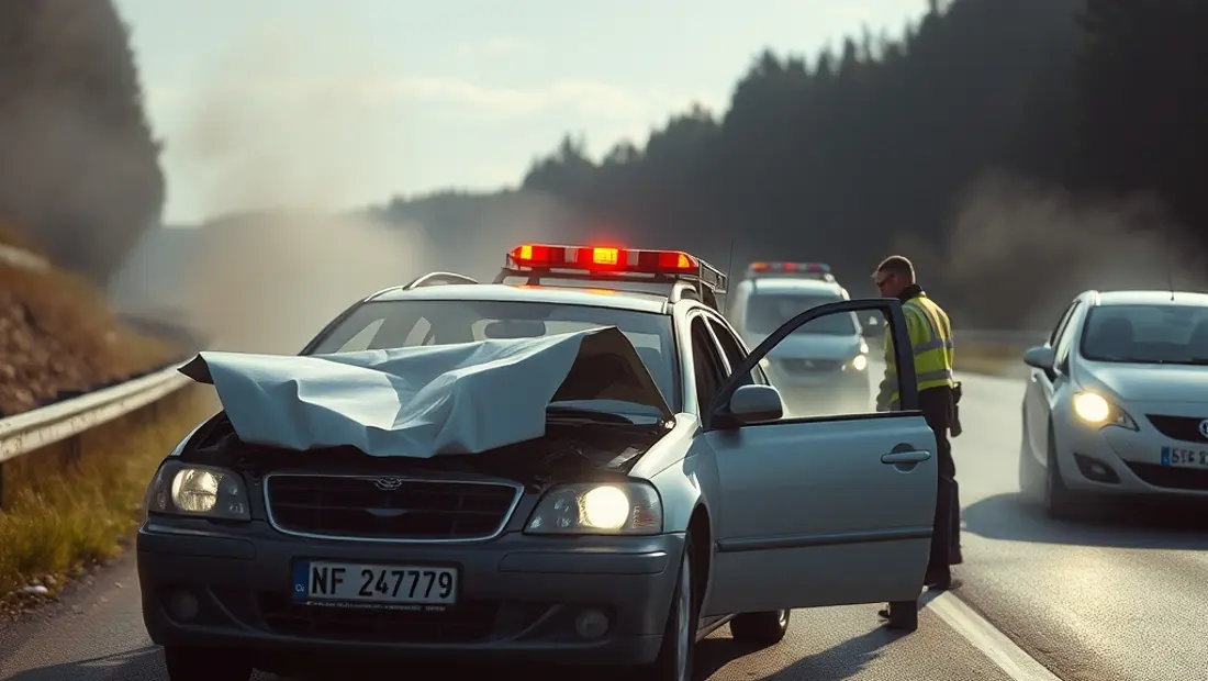 Accident de la route avec secouristes et feux de secours